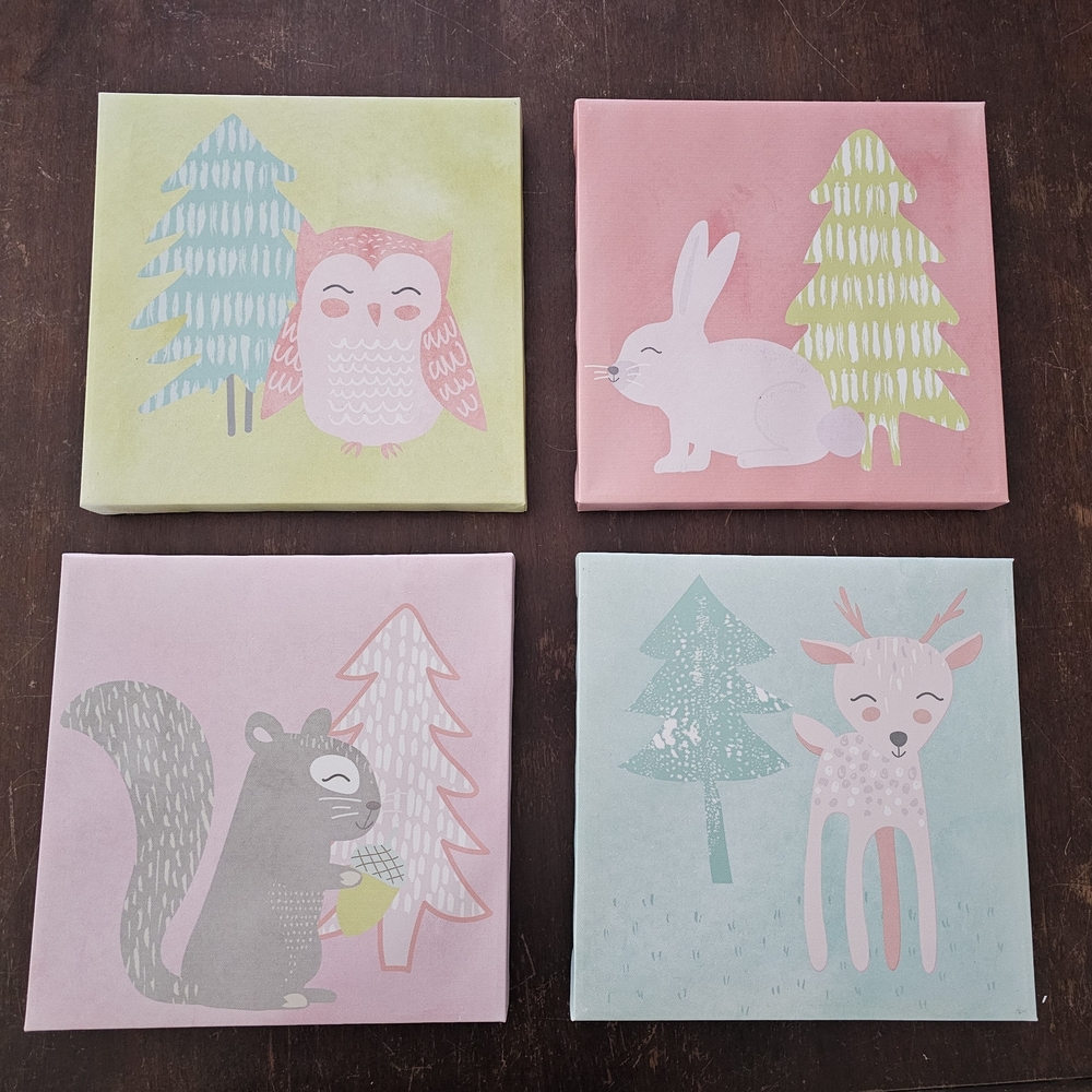 Cloud Island Pastel Baby Animal Canvas Wall Art Set Of 4